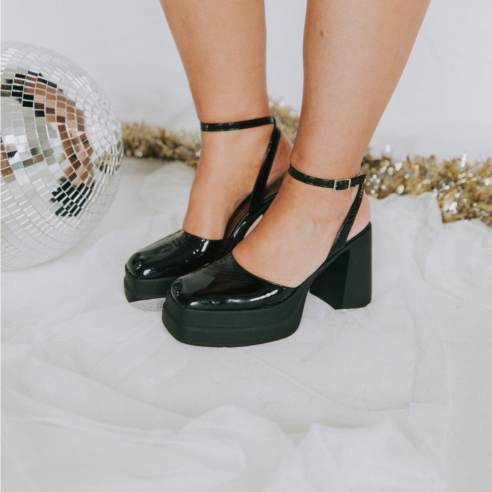 FREE PEOPLE Double Stack Platform Mary Janes Black Heels EU 40 / US 10 NWT